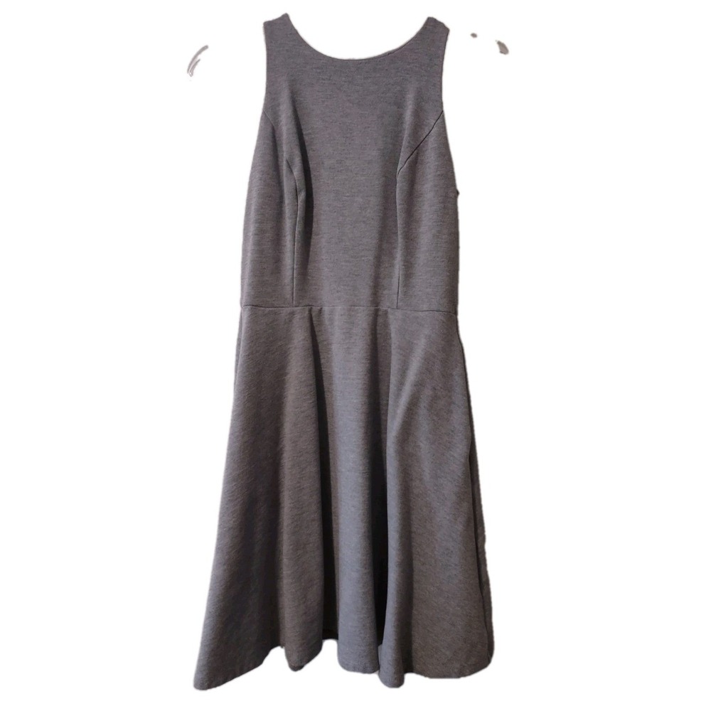 White House Black Market Sleeveless Skater Dress Size 0 Pockets Zip Up Back Gray